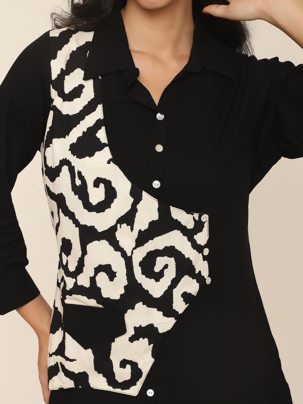 Black Co-ord Set with Printed Waistcoat Design & Palazzo Pants