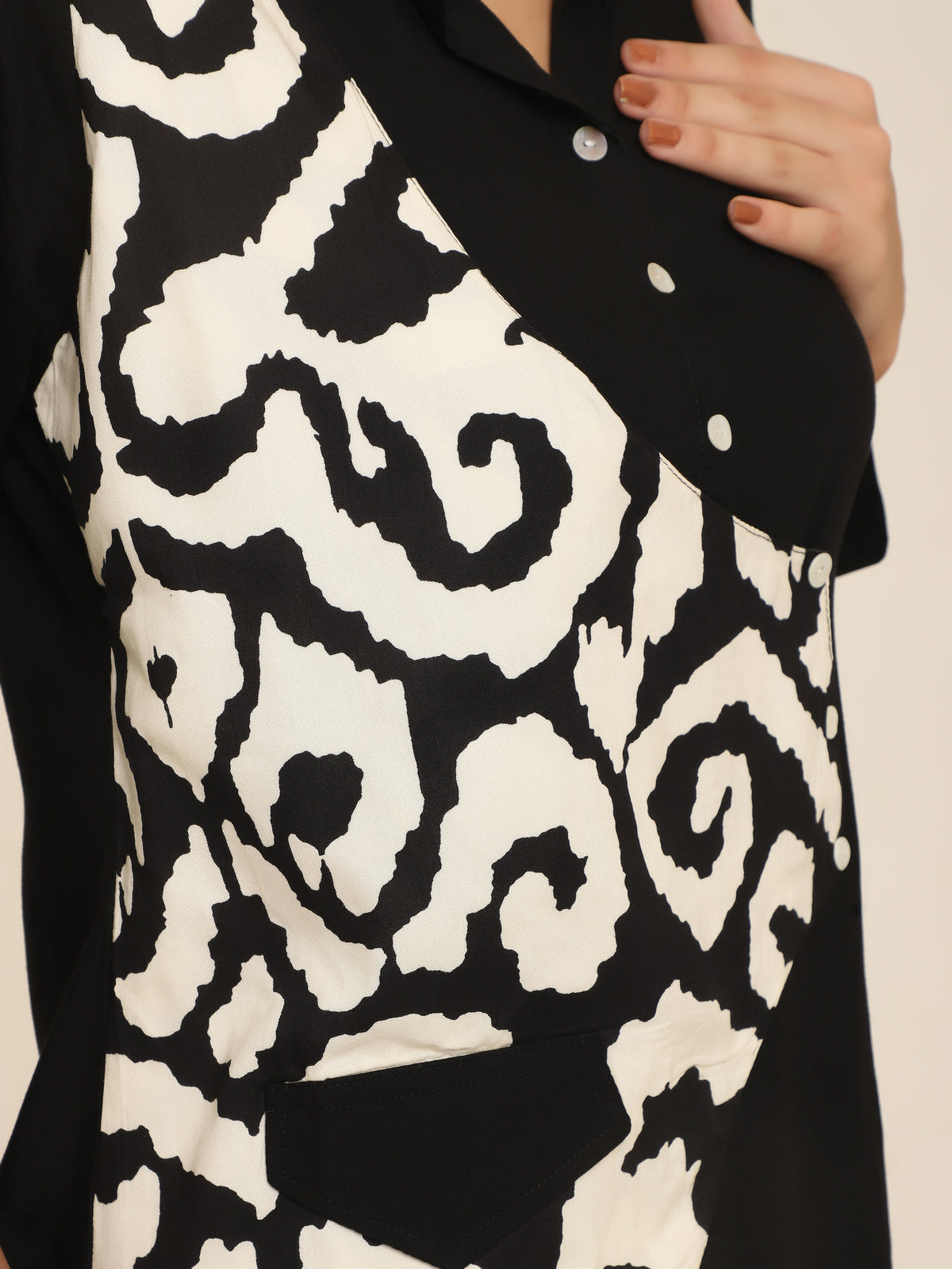 Black Co-ord Set with Printed Waistcoat Design & Palazzo Pants