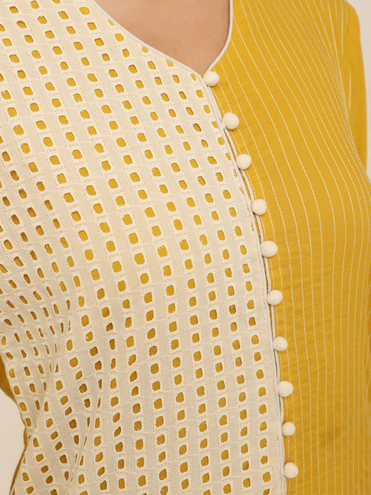 Yellow Co-ord set with contrast Schiffly panel details