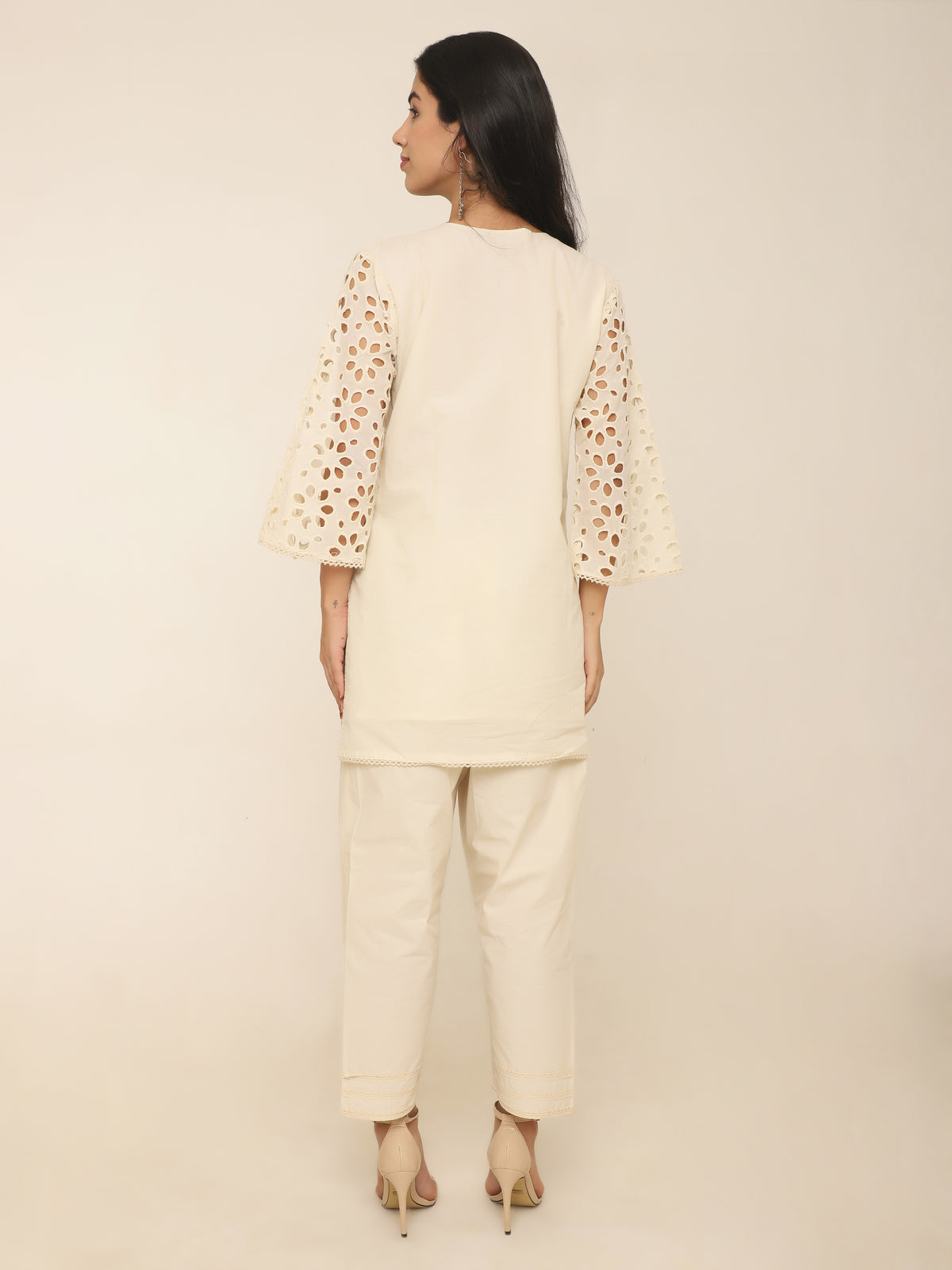 Ivory Schiffly Co-ord set with Mirror work