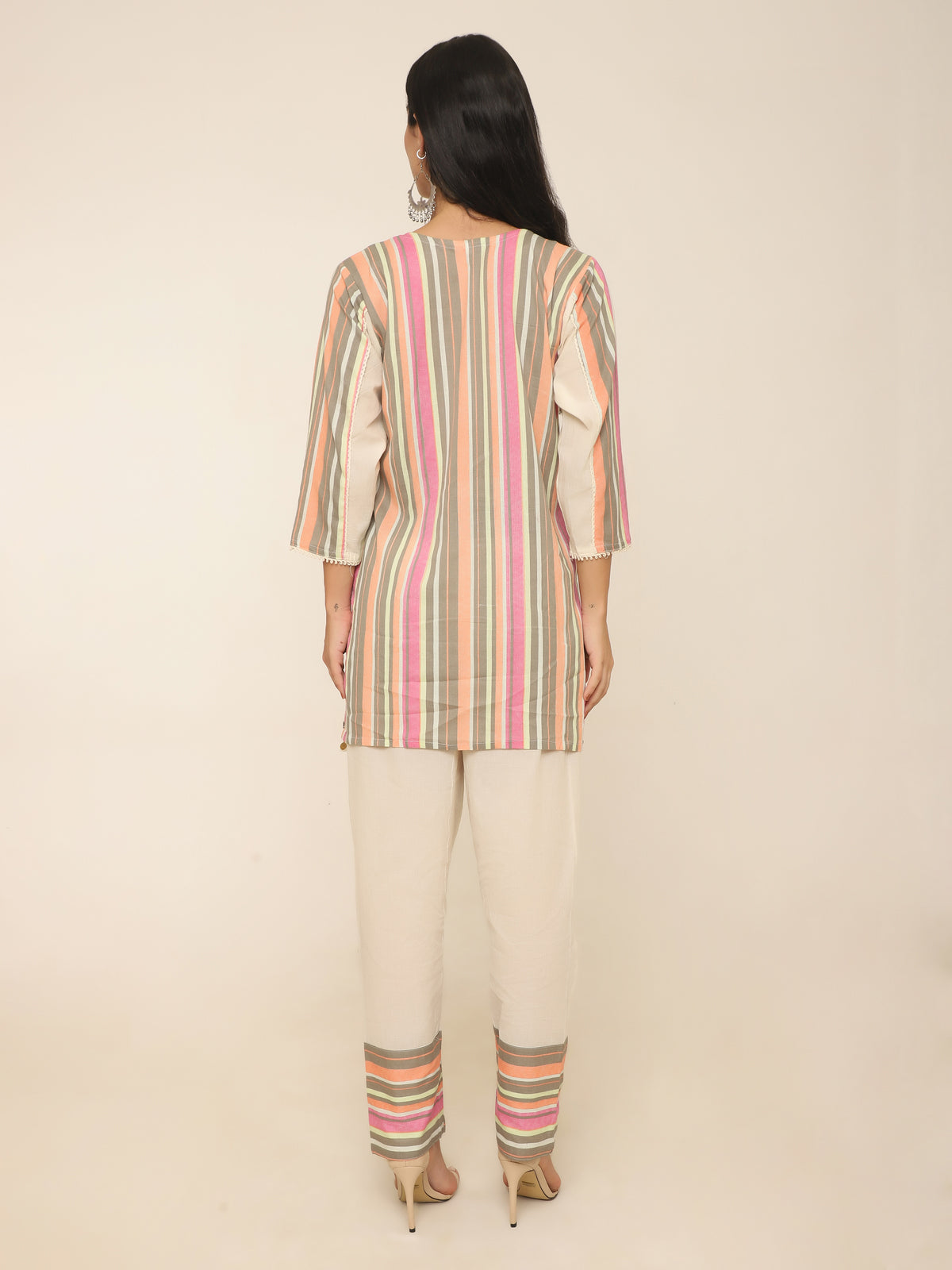 Striper Co-ord set with beautiful handwork at front