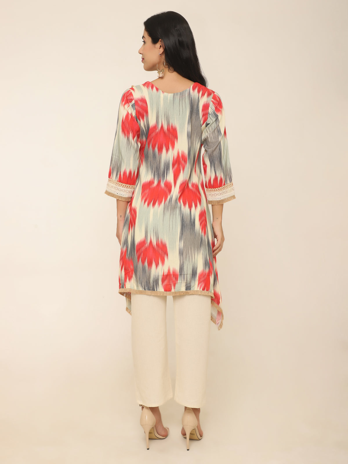 Red & grey printed Co-ord set with thread work at front