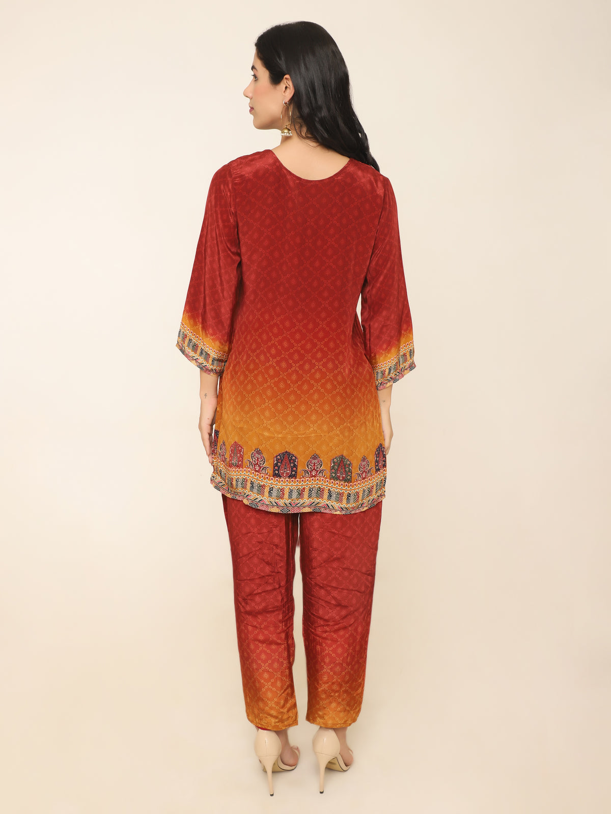 Vibrant Rust orange co-ord set with stud details