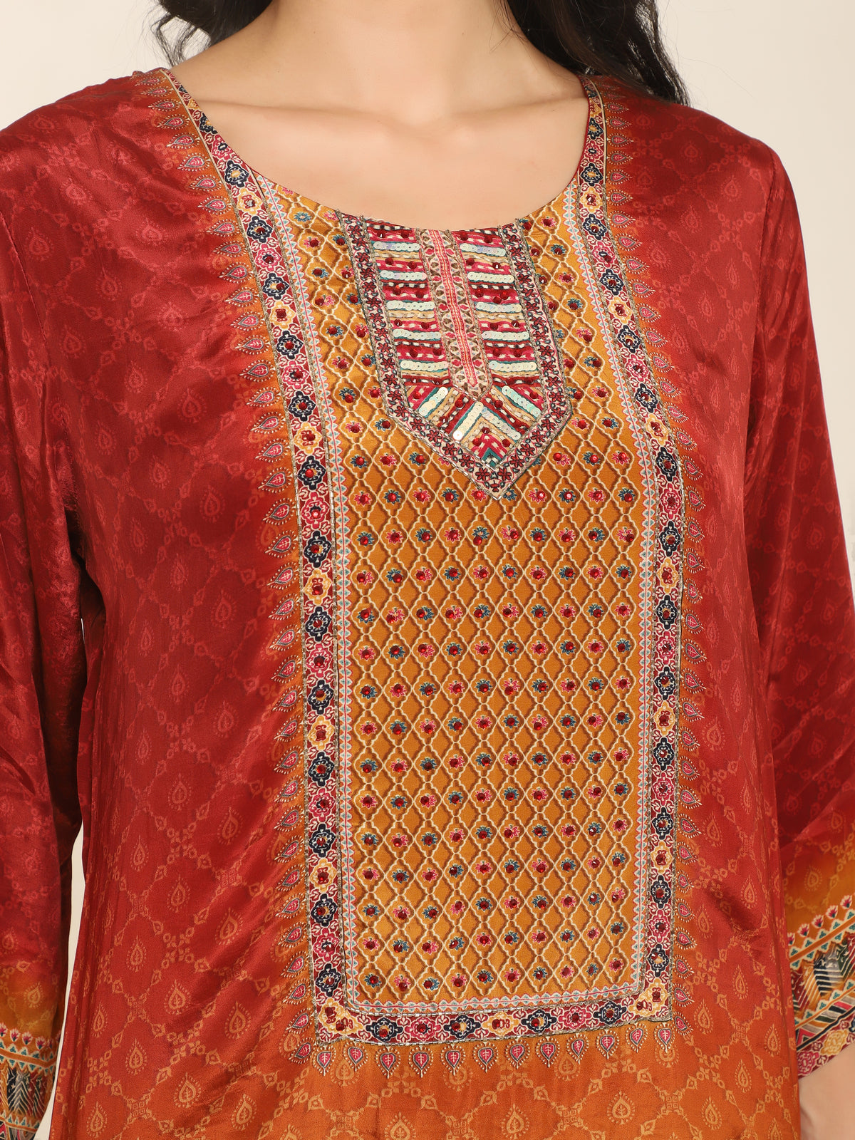 Festive Embroidered Co-ord Set in Rich Red & Mustard Hues