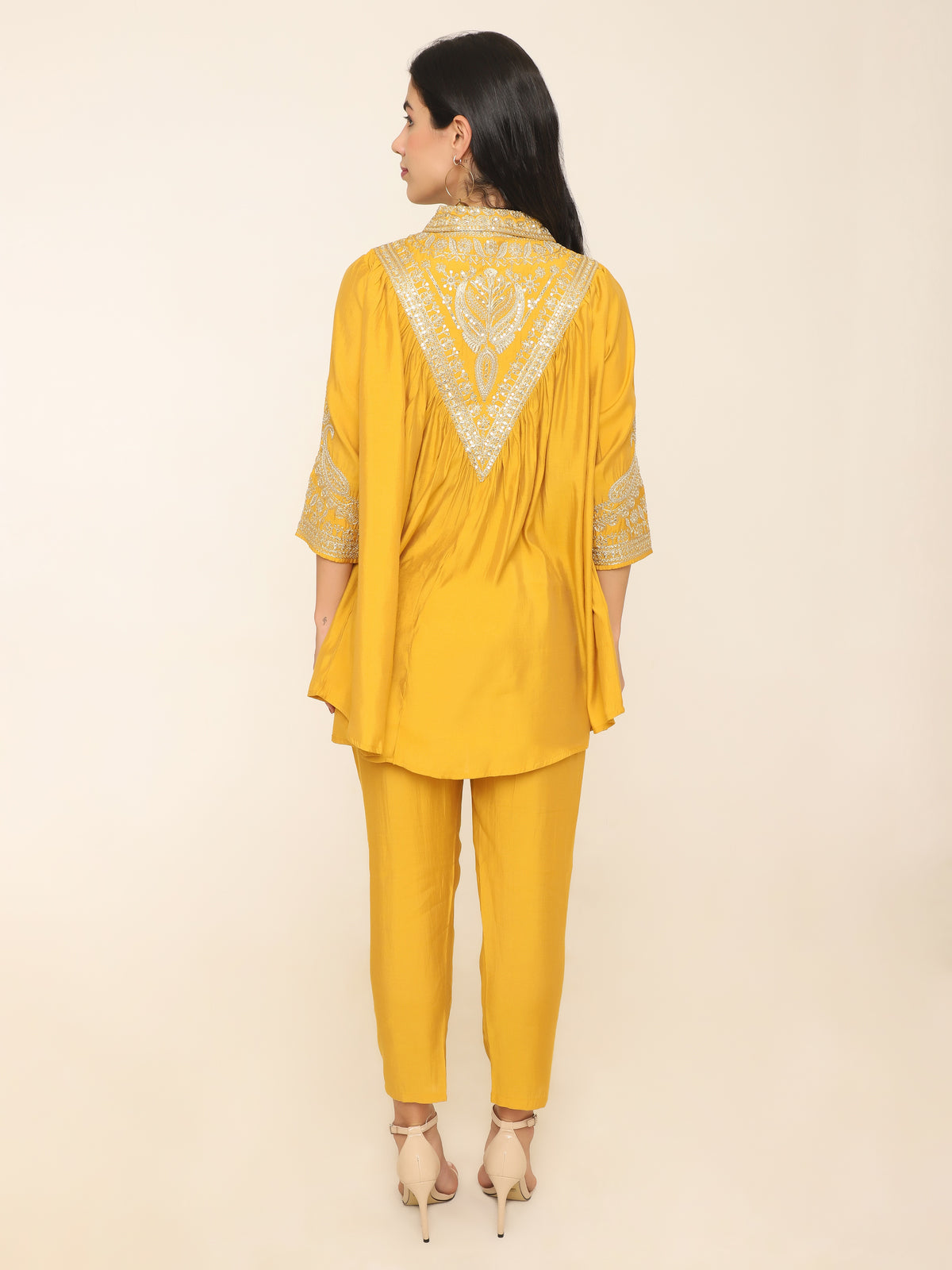 Yellow Anti fit Co-ord set with golden thread details