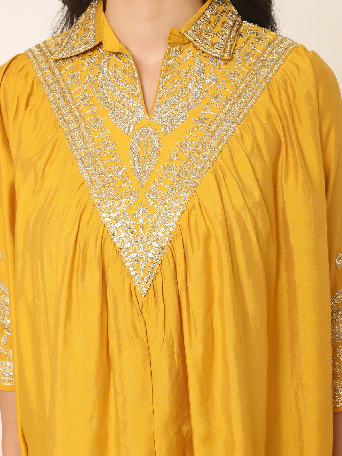 Yellow Anti fit Co-ord set with golden thread details