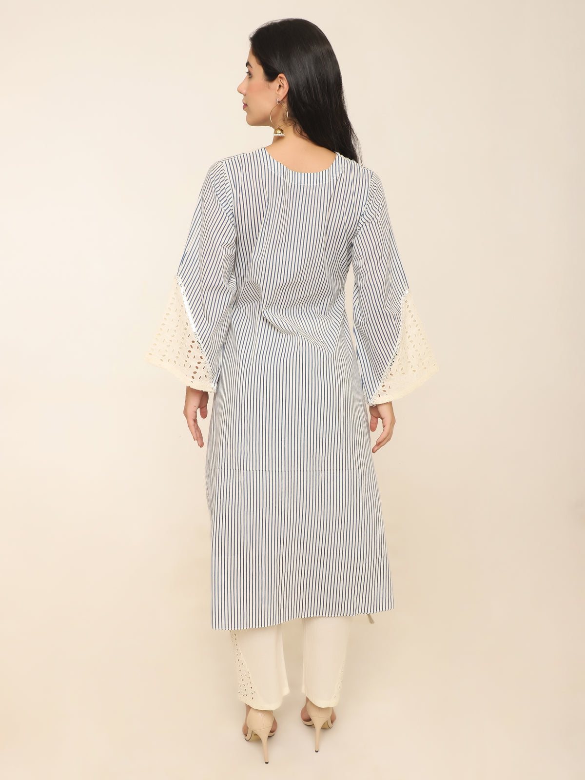 White & blue printed stripe Co-ord set
