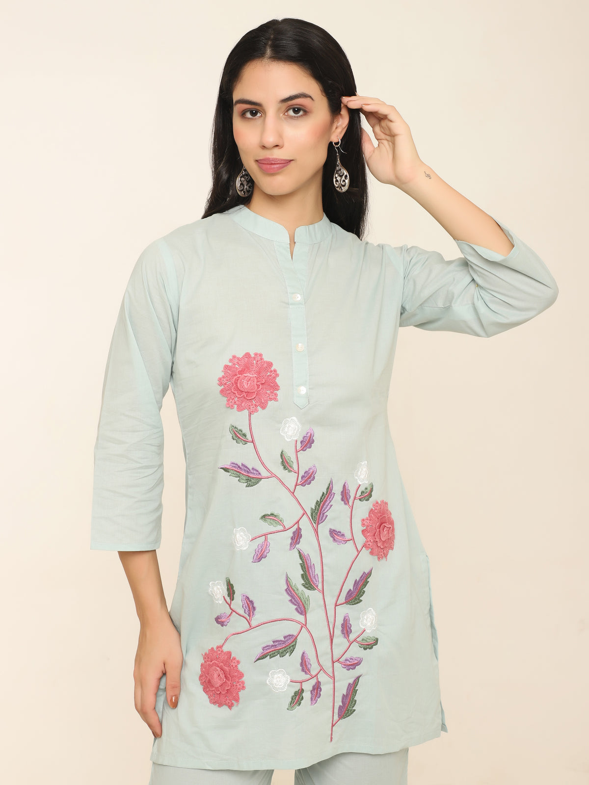 Elegant light green floral applique & embroiderd co-ord set
