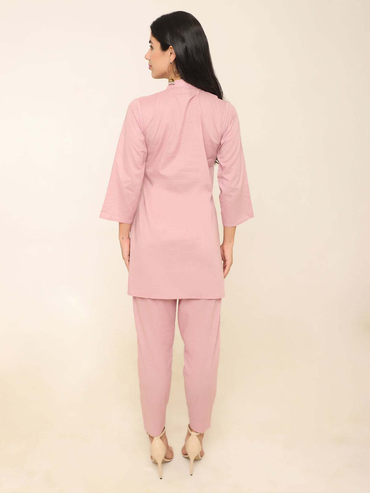 Pink Cotton Floral Co-ord Set with Applique & Embroidery