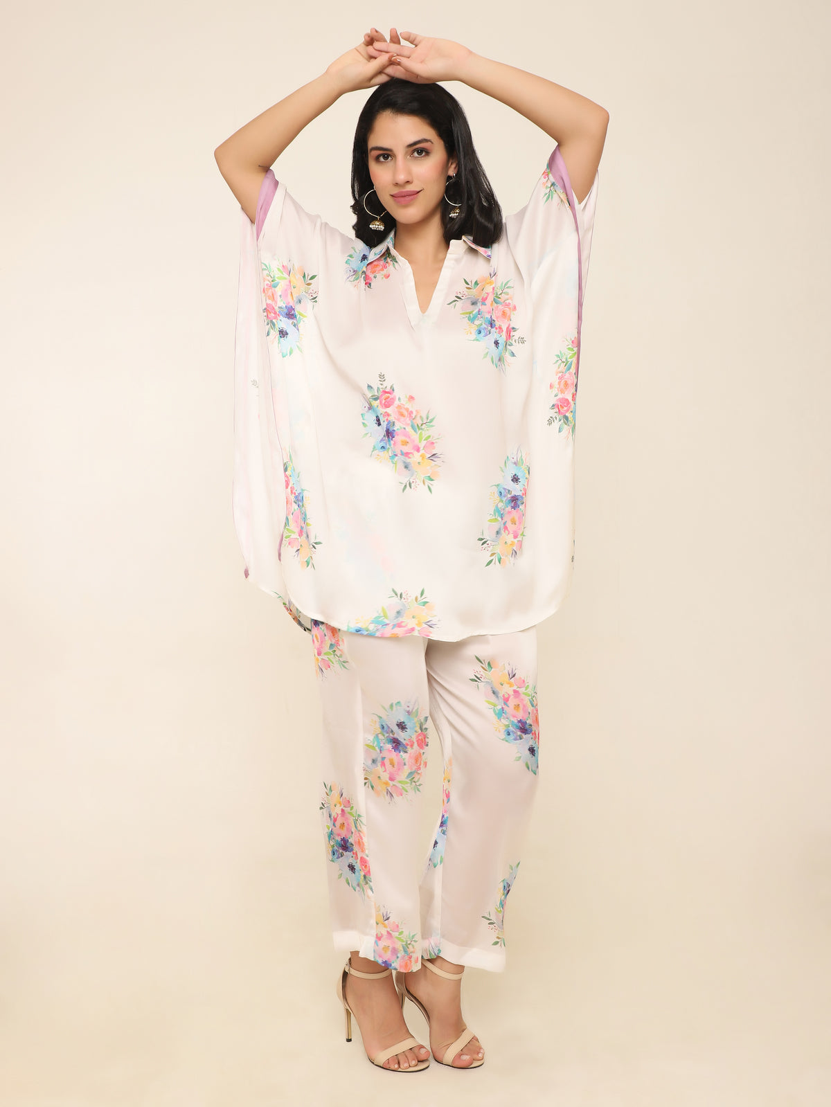 Muslin Kaftan Style Co-ord Set with Floral Print