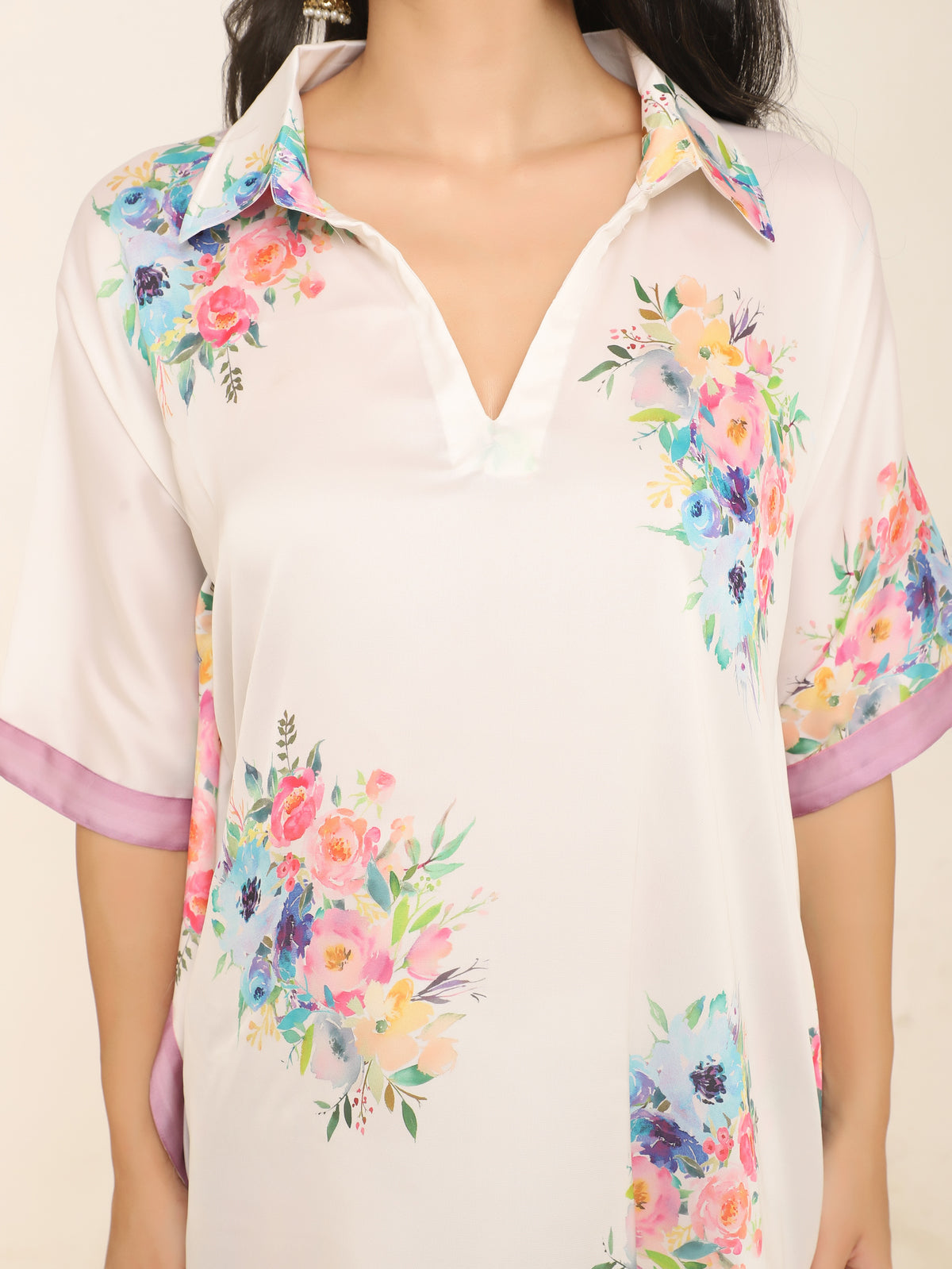 Muslin Kaftan Style Co-ord Set with Floral Print