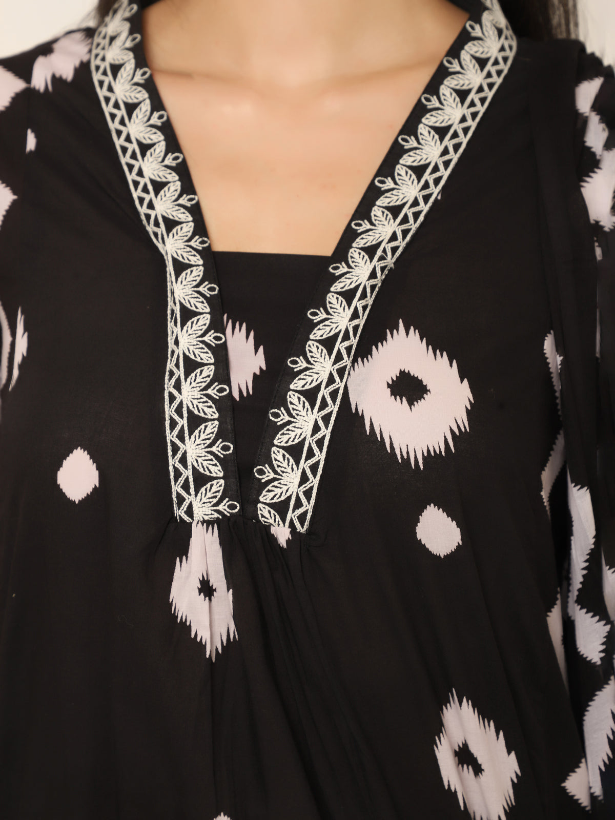 Black Printed Long Suit with Embroidery & Palazzo Pants