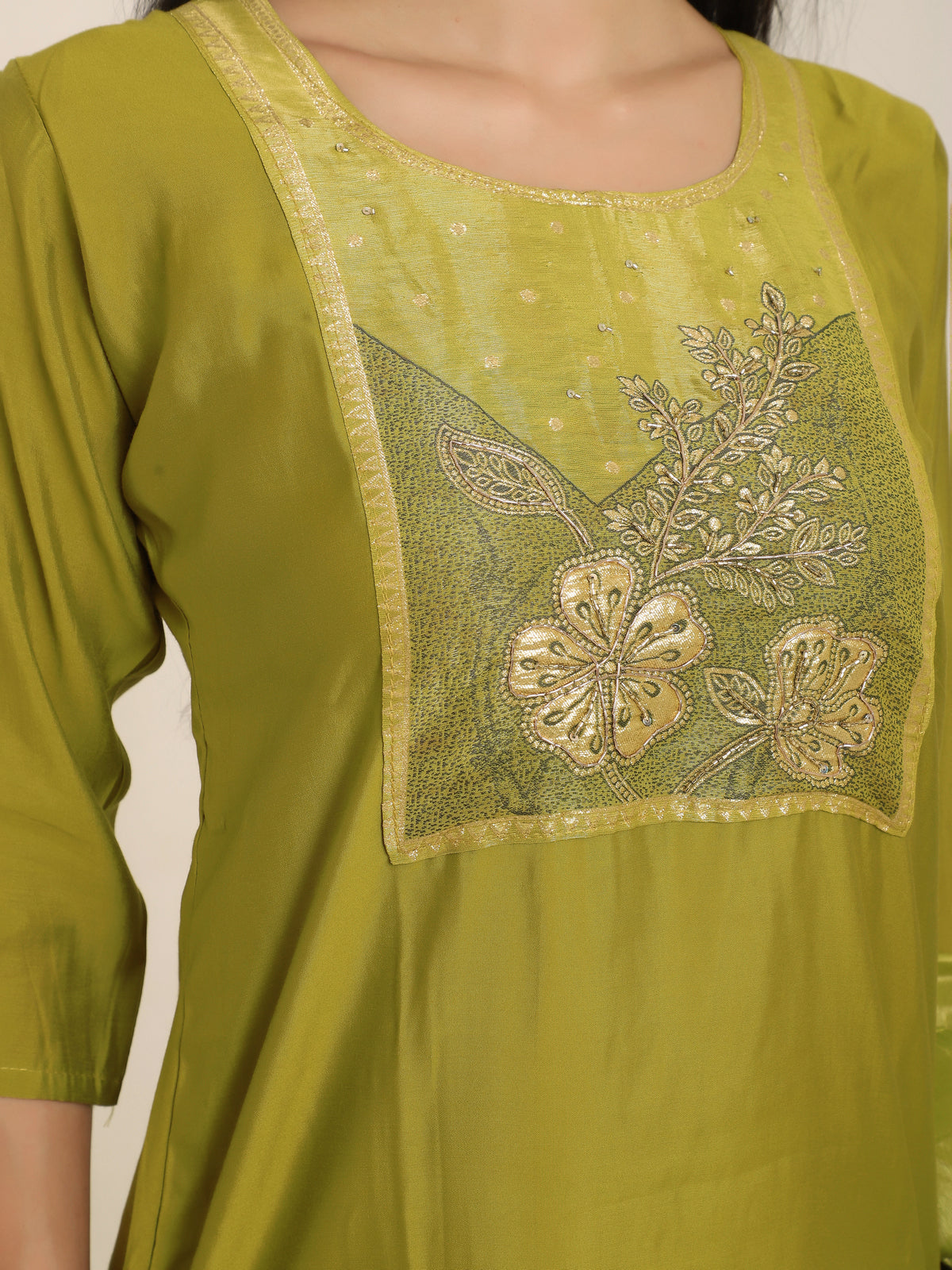 Lime Green Monochrome Self-Design 3-Piece Suit